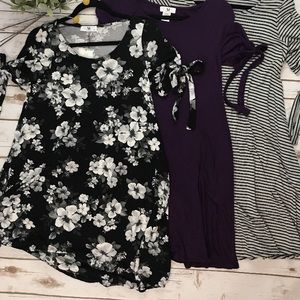 Black/Grey Floral tie sleeve dress with pockets